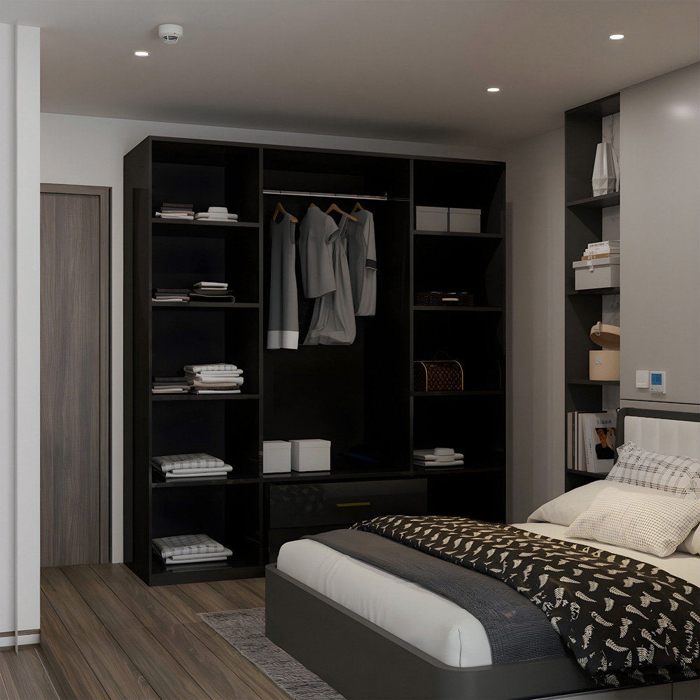 M N Furniture Glossera 4 Door 2 Drawer Black High Gloss Mirrored Wardrobe 160cm Image 5
