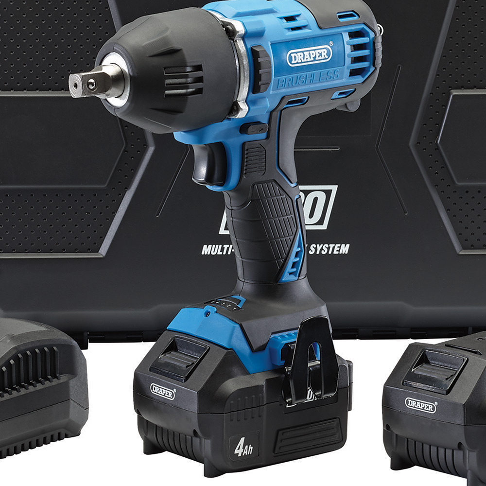 Draper D20 20V Brushless Mid Torque Impact Wrench with Batteries and Charger Wilko