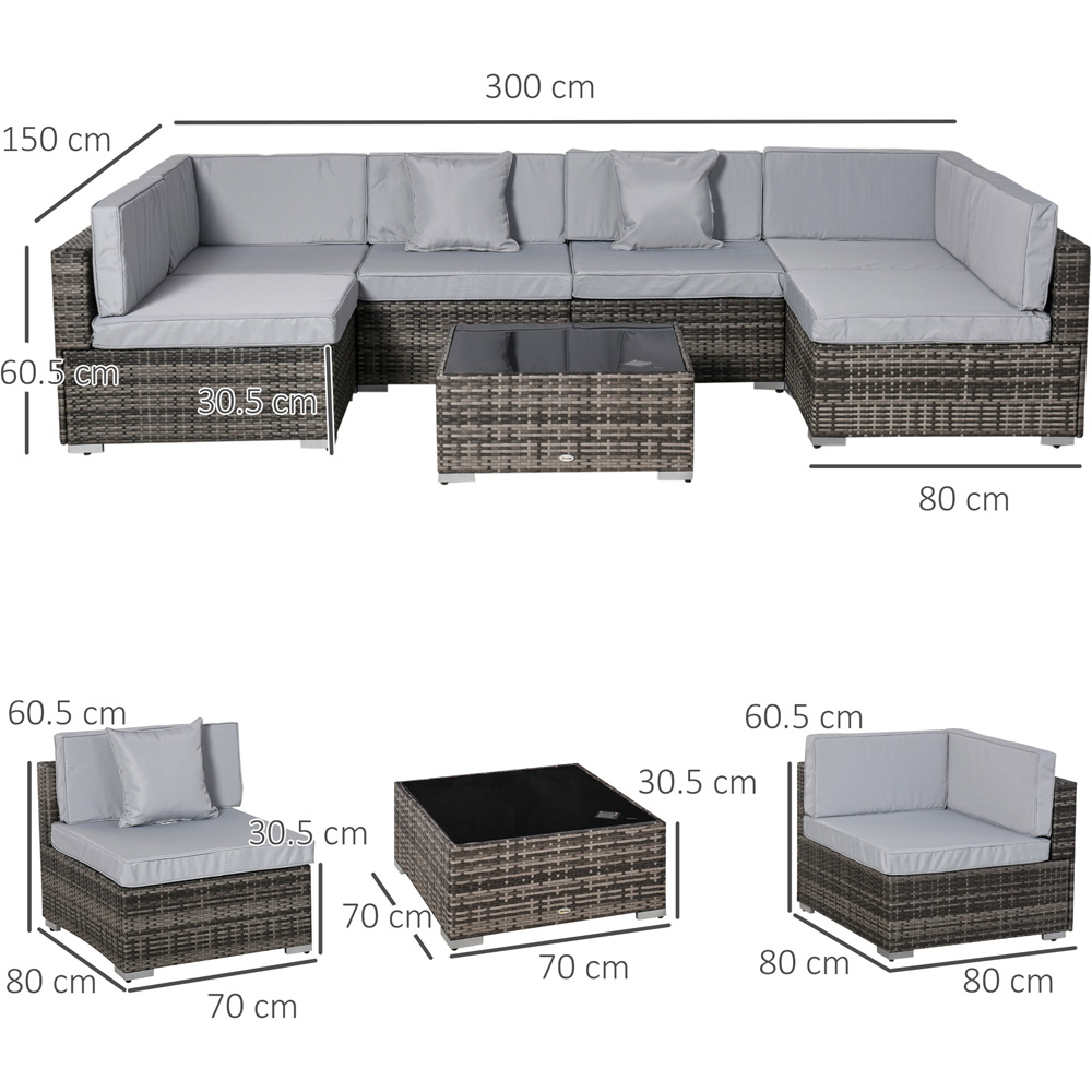 Outsunny 6 Seater Grey Rattan Sofa Lounge Set Image 7