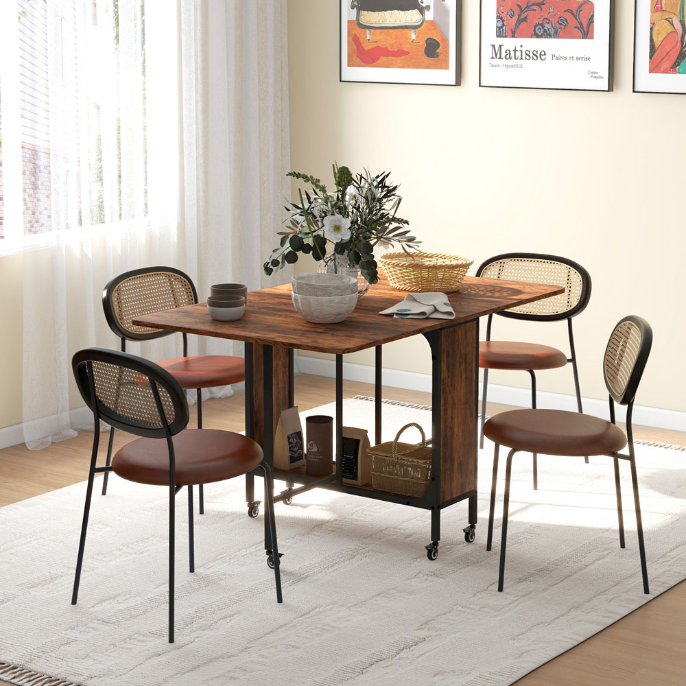 HOMCOM 6 Seater Rustic Brown Drop Leaf Mobile Dining Table Image 5