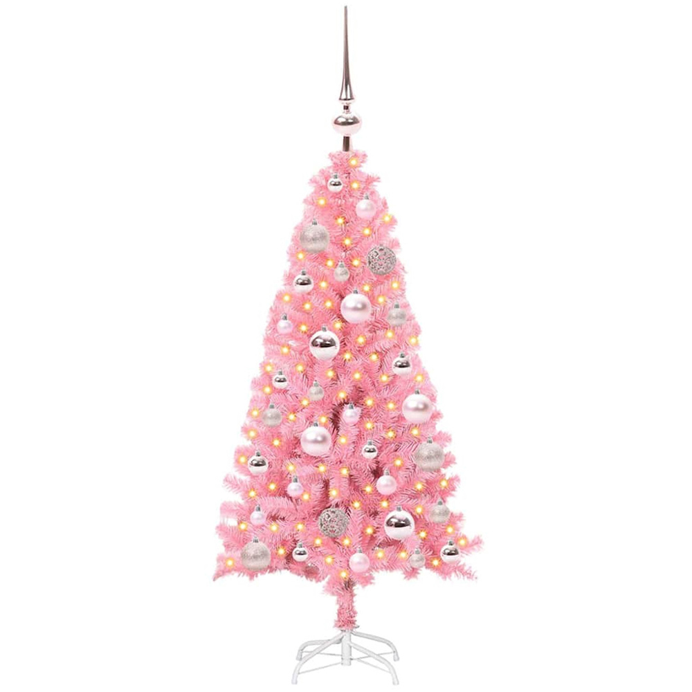 vidaXL Pre-Lit Pink Bauble Pink Artificial Christmas Tree 5ft Image 1
