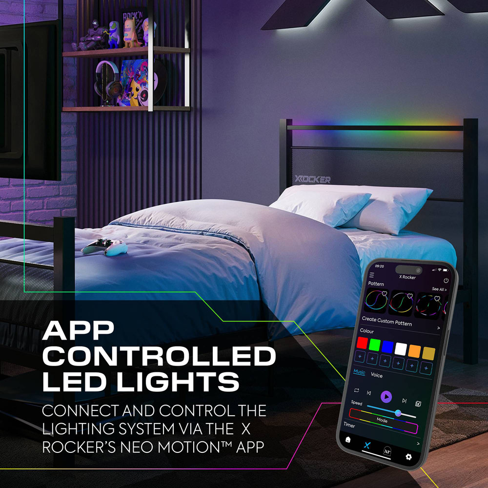X Rocker Basecamp Single Black TV Gaming Bed with App Controlled RGB LED Light Image 6