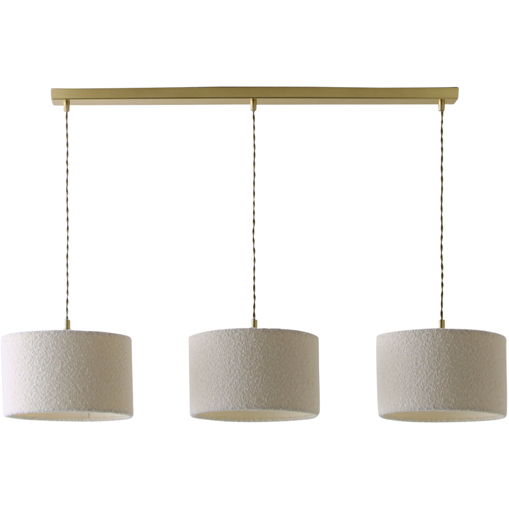 ValueLights Reni Cream Boucle Drum Shade 3 Drop Bar Gold Diner LED Ceiling Light Image 1