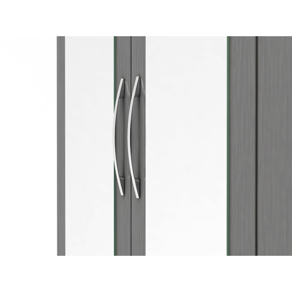 Seconique Nevada 3 Door 2 Drawer 3D Effect Grey Mirrored Wardrobe Image 5