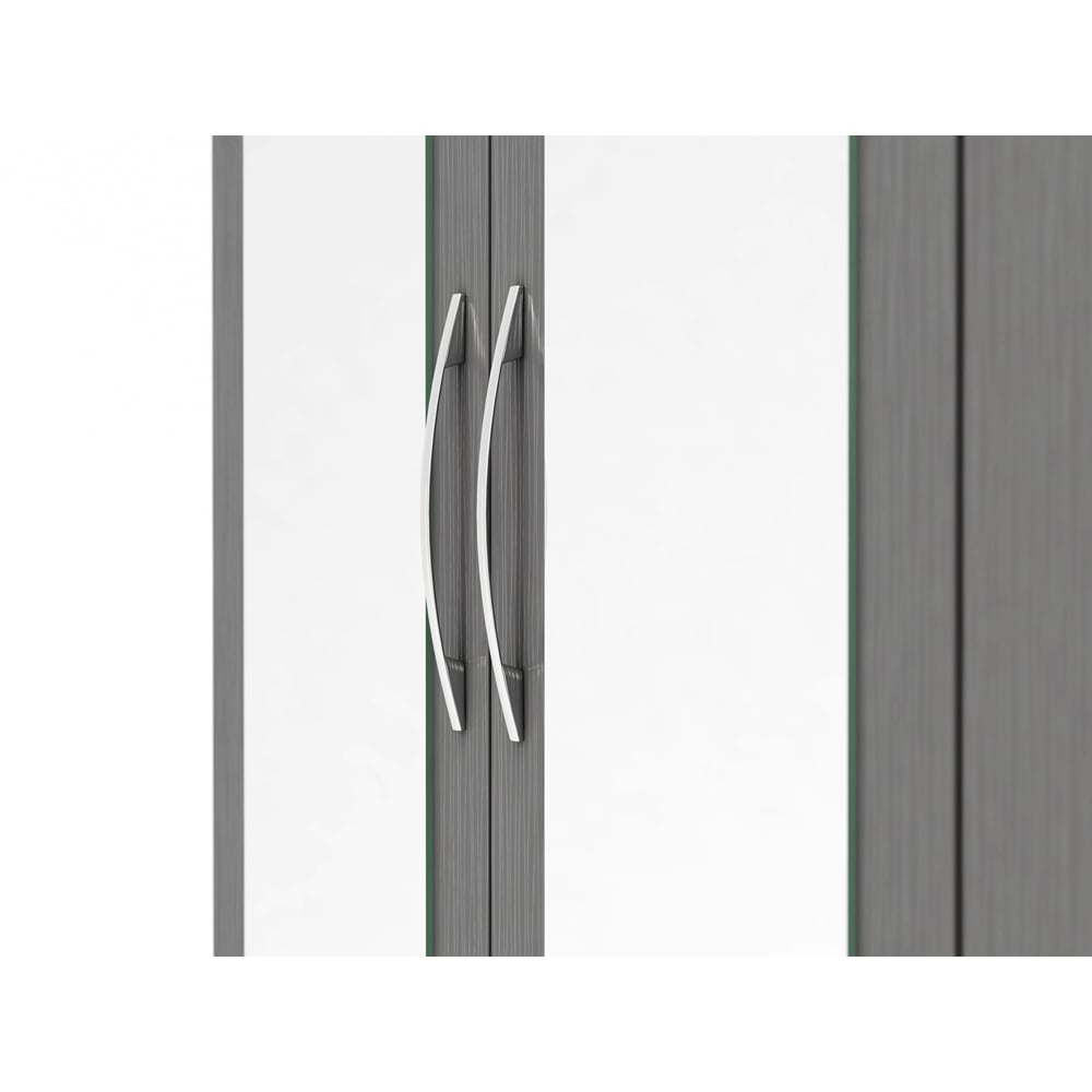 Seconique Nevada 3 Door 2 Drawer 3D Effect Grey Mirror Wardrobe Image 5