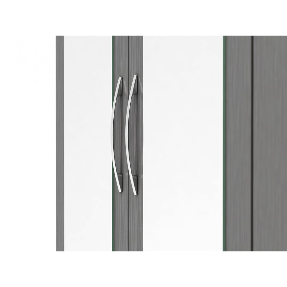 Seconique Nevada 3 Door 2 Drawer 3D Effect Grey Mirrored Wardrobe Image 5