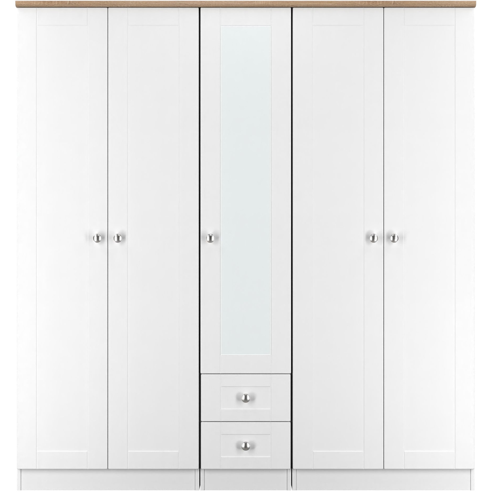 Crowndale Sussex 5 Door 2 Drawer White Ash and Bardolino Oak Tall Mirror Wardrobe Ready Assembled Image 2