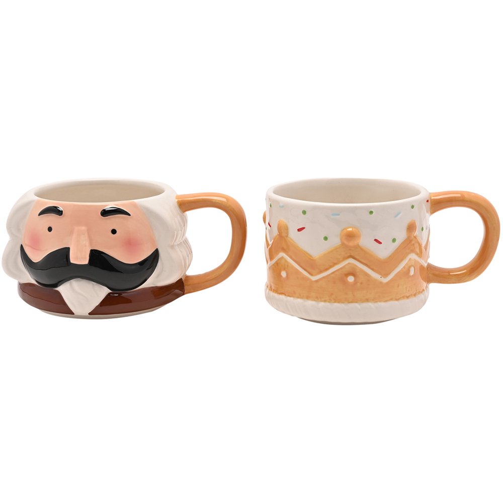 The Seasonal Gift Co. Santa & Friends 2 Piece Gingerbread Nutcracker Ceramic Stacking Mugs Set Image 3