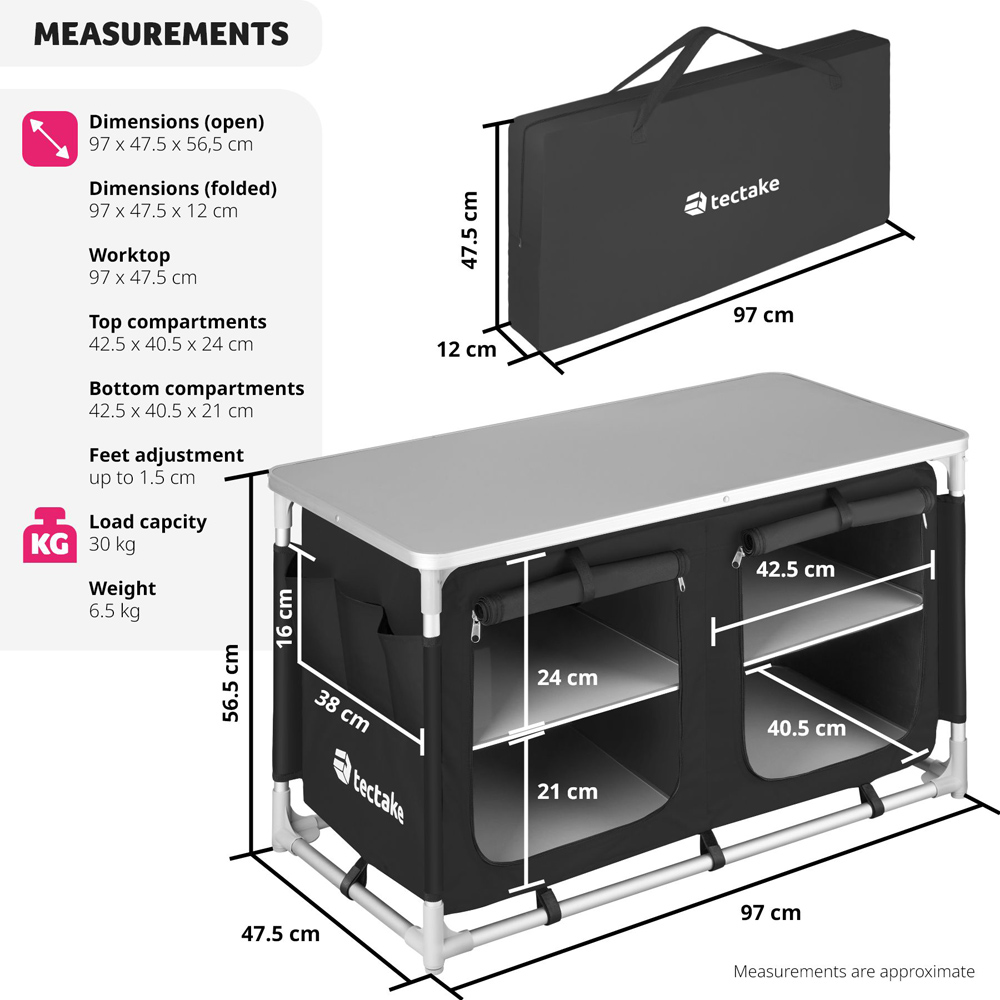 tectake 4 Compartment Black Foldable Camping Kitchen Image 9