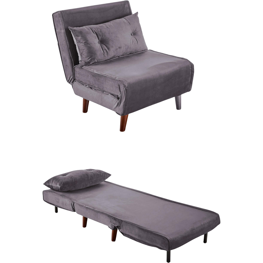 Home Source Morella Single Seater Grey Velvet Folding Sofa Bed with Pillow Image 9
