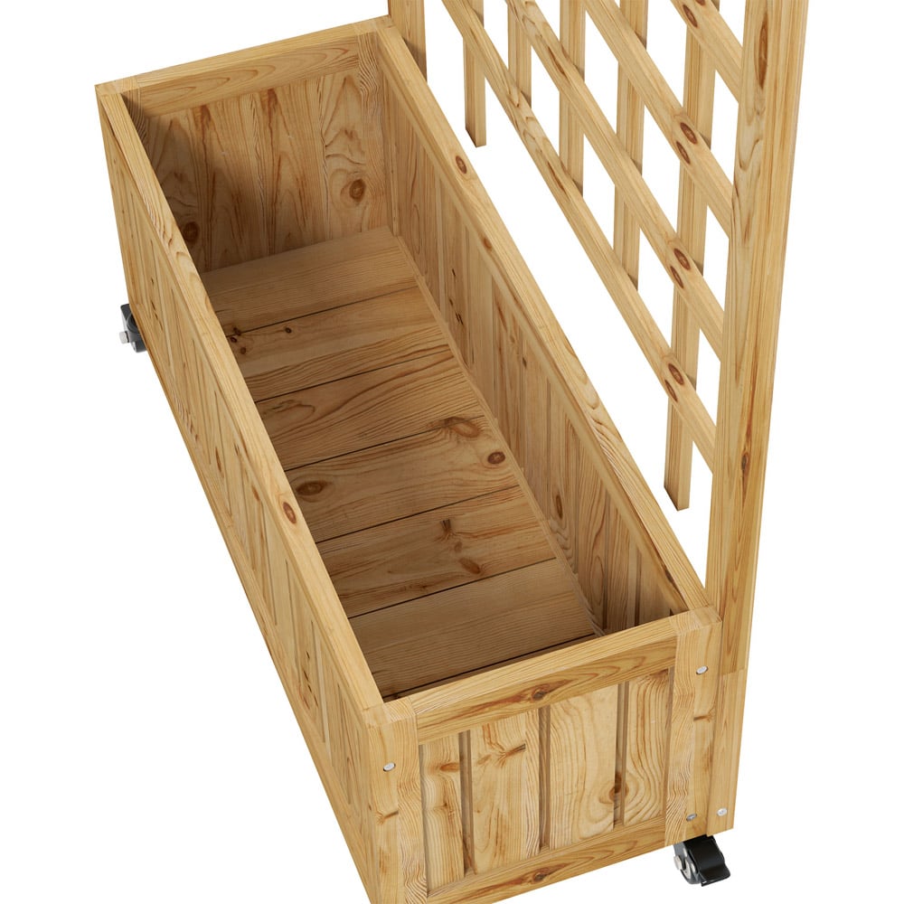 Outsunny Wooden Raised Garden Bed Trellis Planter with Wheels and Bed Liner Image 3
