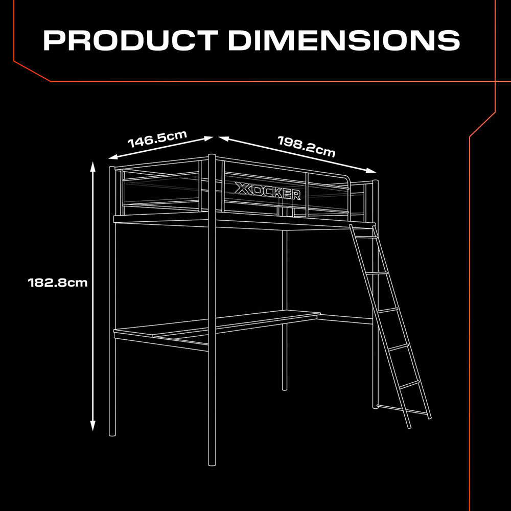 X Rocker HQ Black High Sleeper Gaming Bed with Desk Image 7