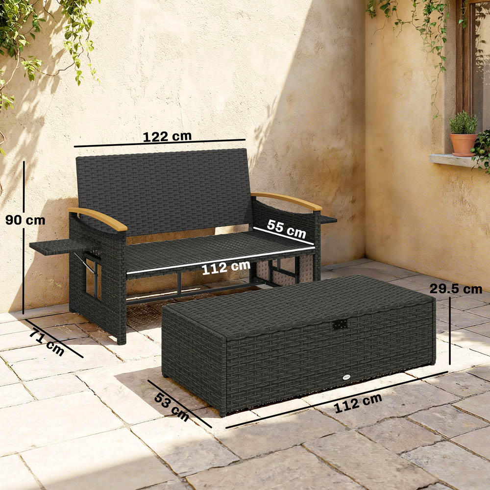 Outsunny 2 Seater Brown Garden Rattan Daybed with Ottoman Image 9