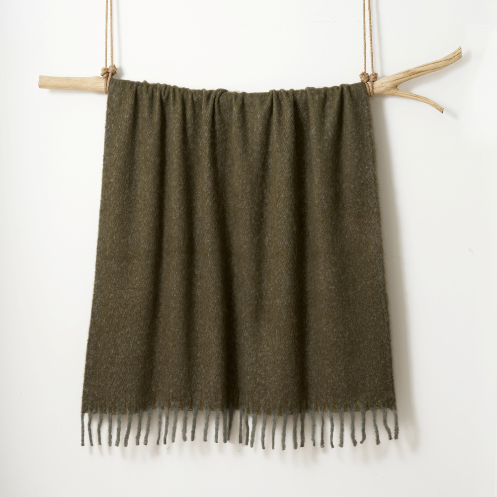 Allure Bath Fashions Moss Green Aisling Tasselled Faux Mohair Throw Blanket 127 x 170cm Image 3