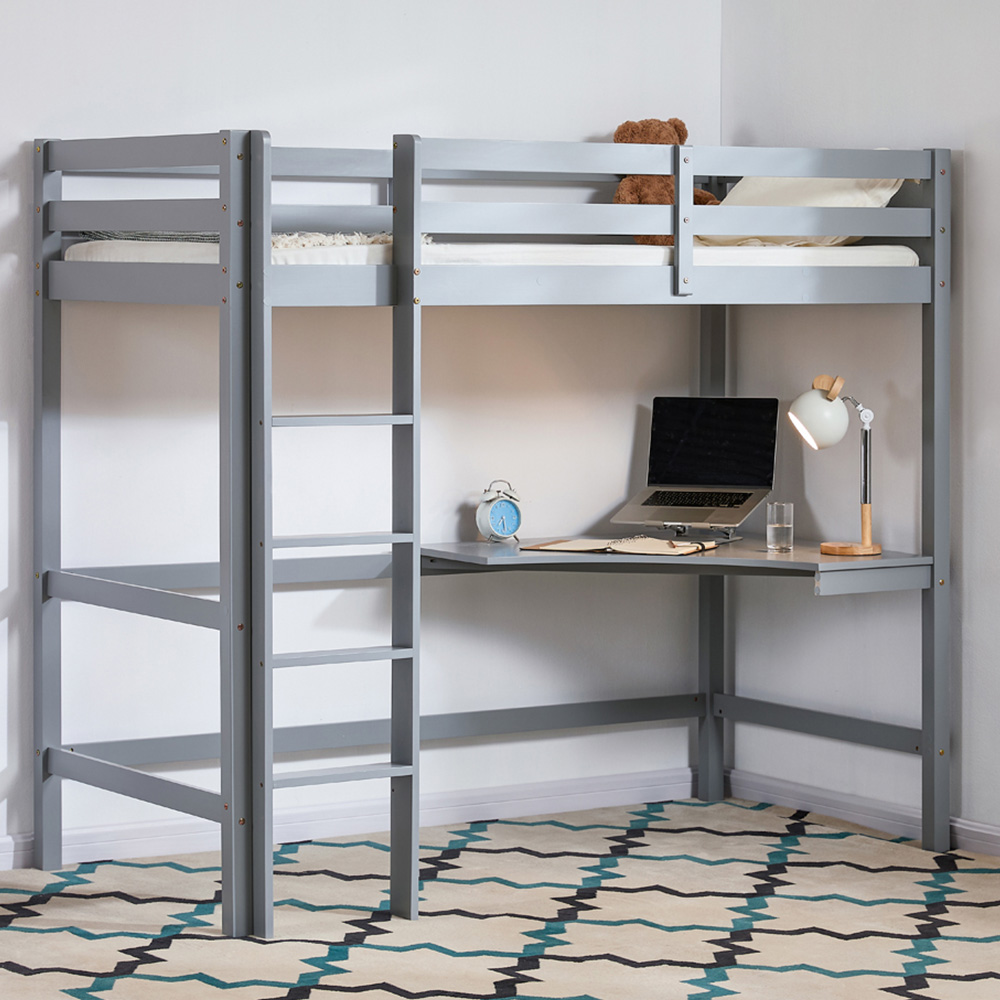 VIDA DESIGNS Sydney Single Grey Bunk Bed with Desk and Foam Mattress Image 1