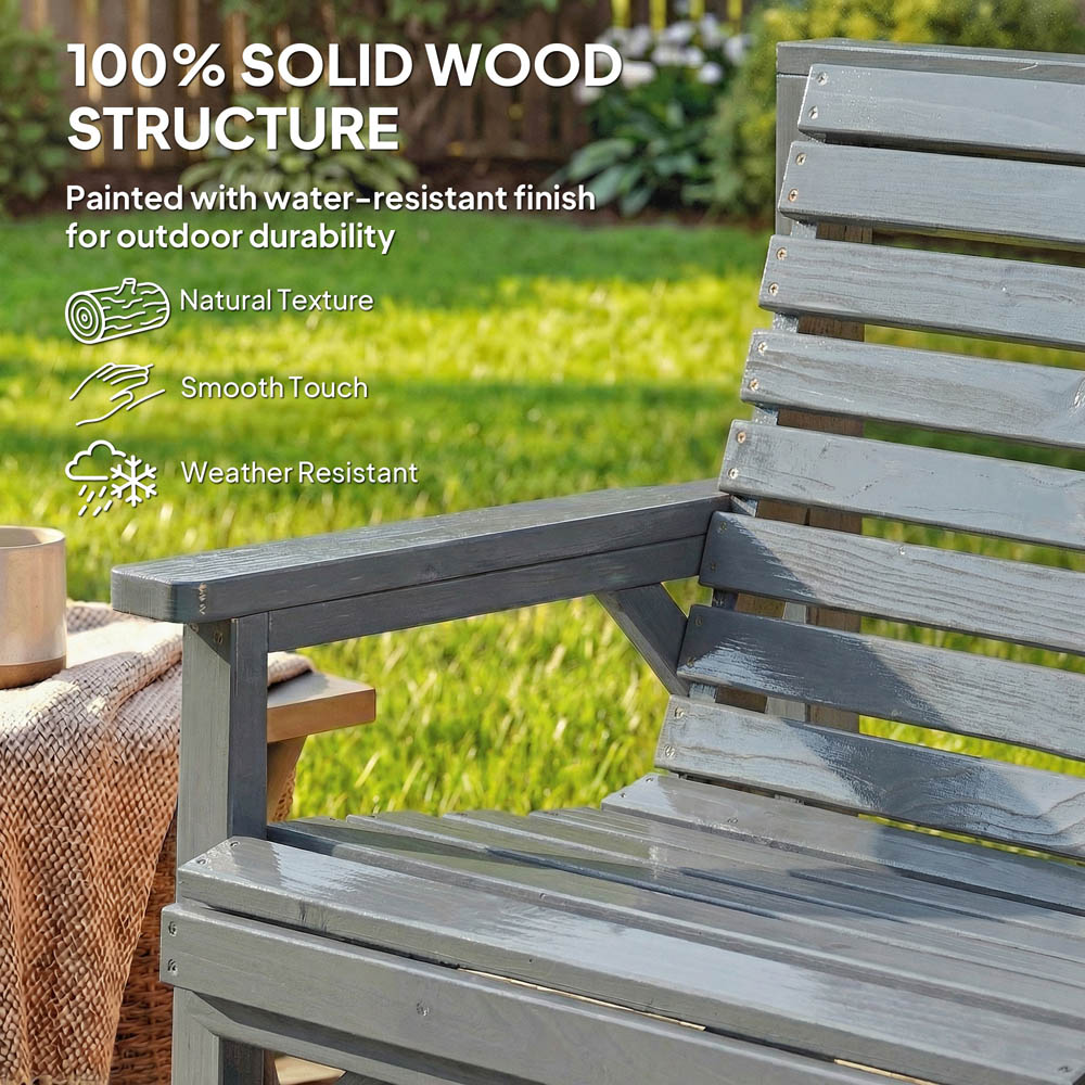 Outsunny 3 Seater Grey Wooden Detachable Table Garden Companion Set with Parasol Hole Image 7