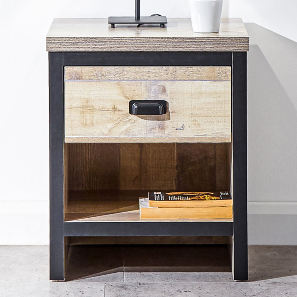 GFW Boston Single Drawer Oak Lamp Table Image 1