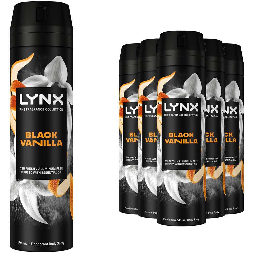 Lynx Fine Fragrance Collection Black Vanilla Deodorant Body Spray 200ml 6 Pack Image 1