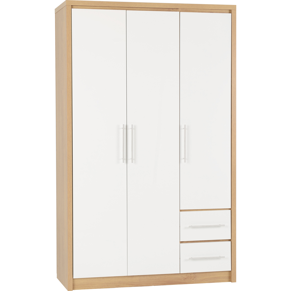 Seconique Seville 3 Door 2 Drawer White Gloss Light Oak Effect Veneer Wardrobe Image 2