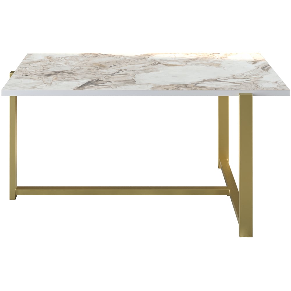 Decorotika Merideths White Marble Effect and Gold Metal Coffee Table Image 2