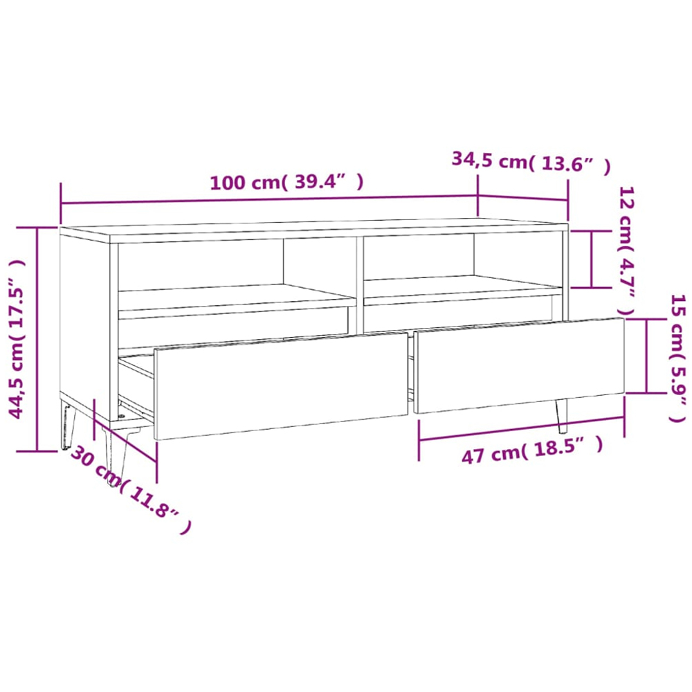 vidaXL 2 Drawer 2 Shelf White TV Cabinet Image 9