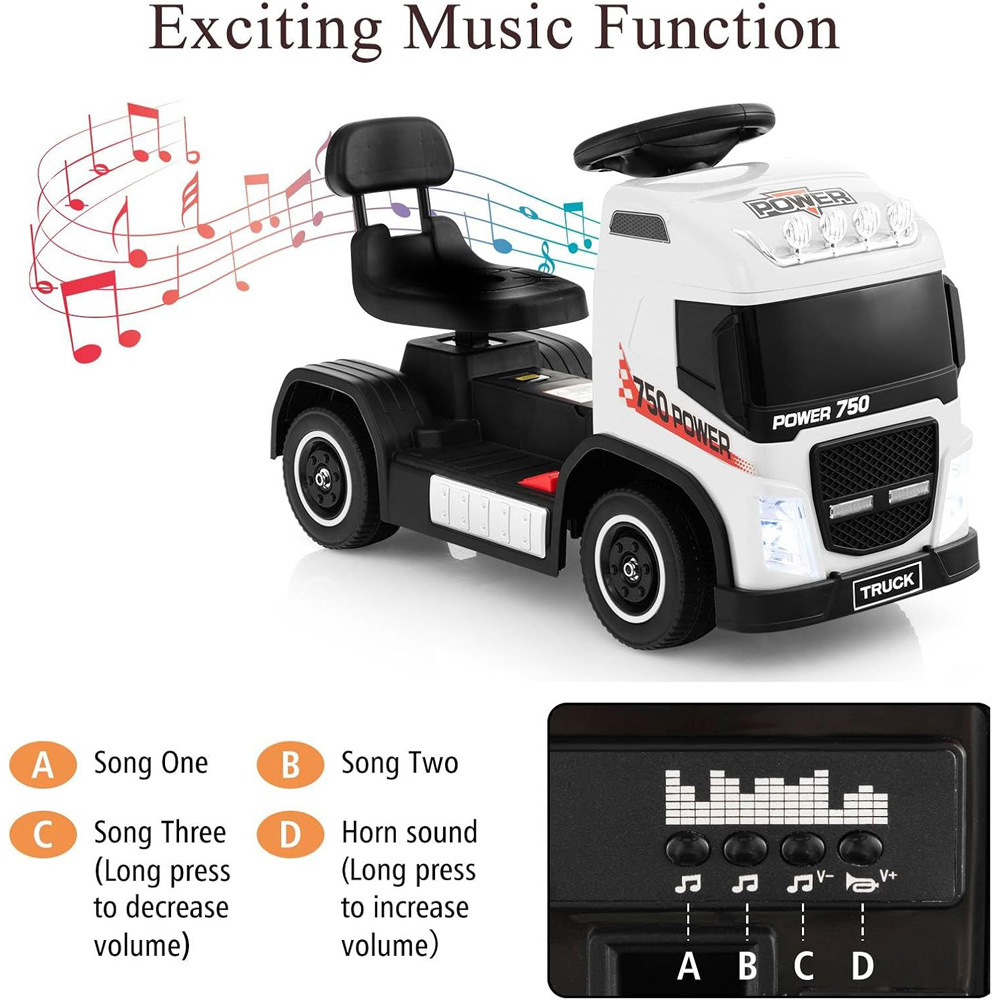 Costway White Electric Ride-On Truck with Adjustable Seat and LEDs Image 4
