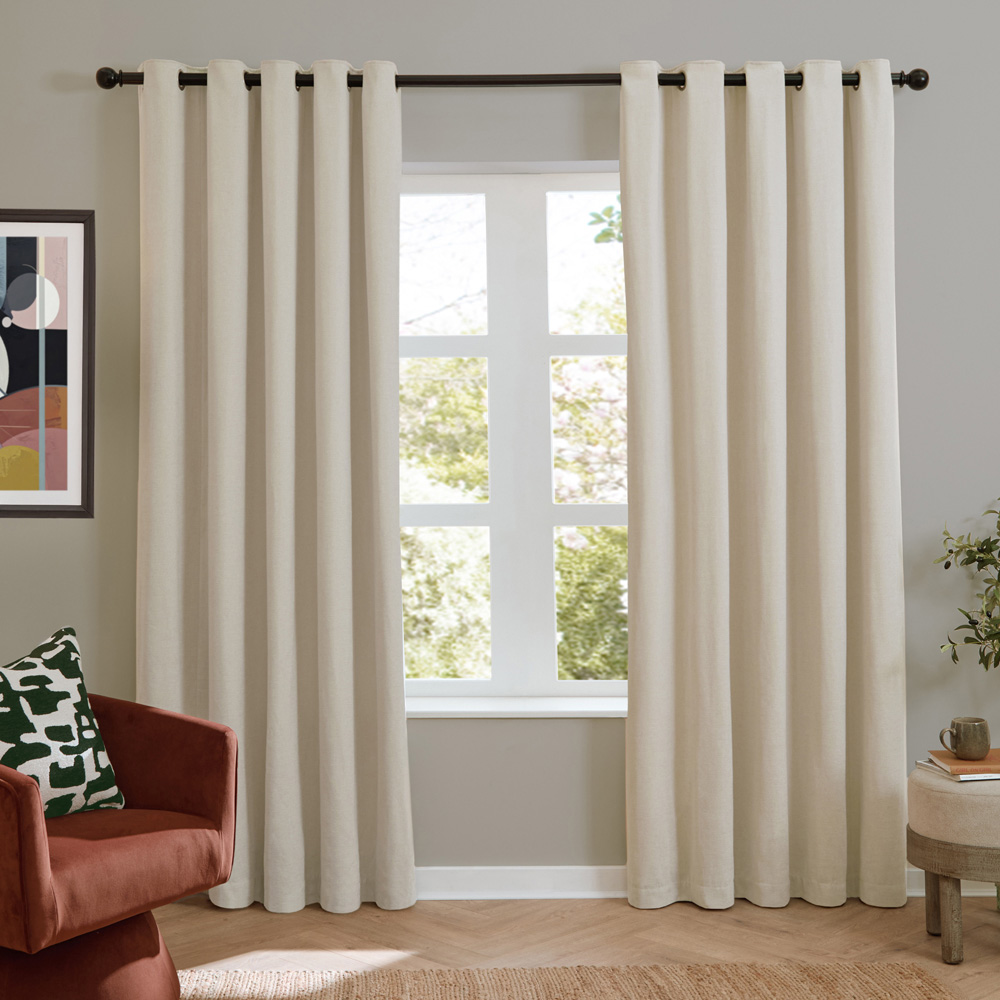 Furn Ecru Soft Chenille Blackout Eyelet Curtains 168 x 229cm Image 1