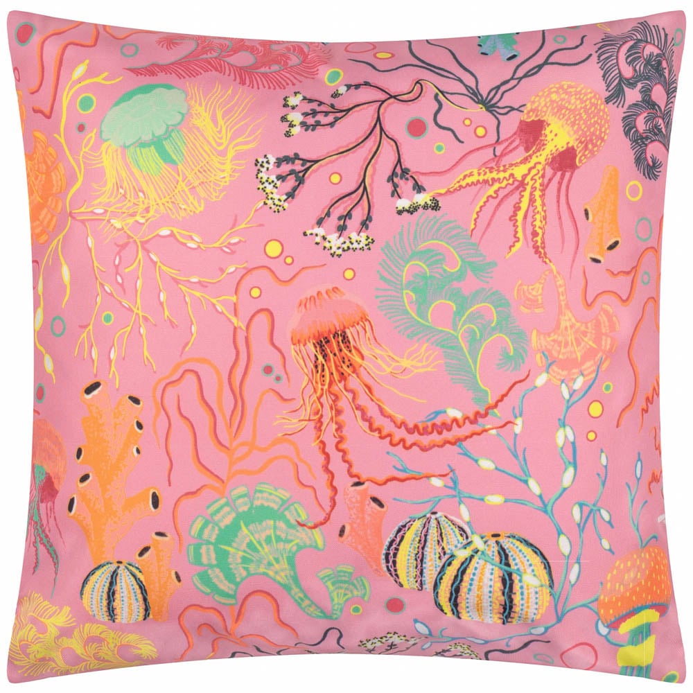 furn. Pink Reef Printed Polyester Filled Outdoor Cushion 45 x 45cm Image 1