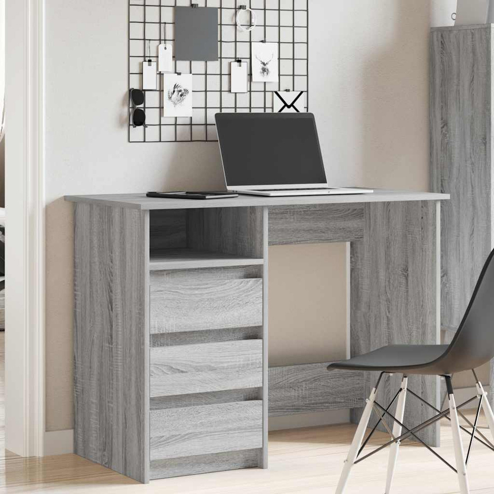 vidaXL 3 Drawer Single Shelf Computer Desk Grey Sonoma Image 8