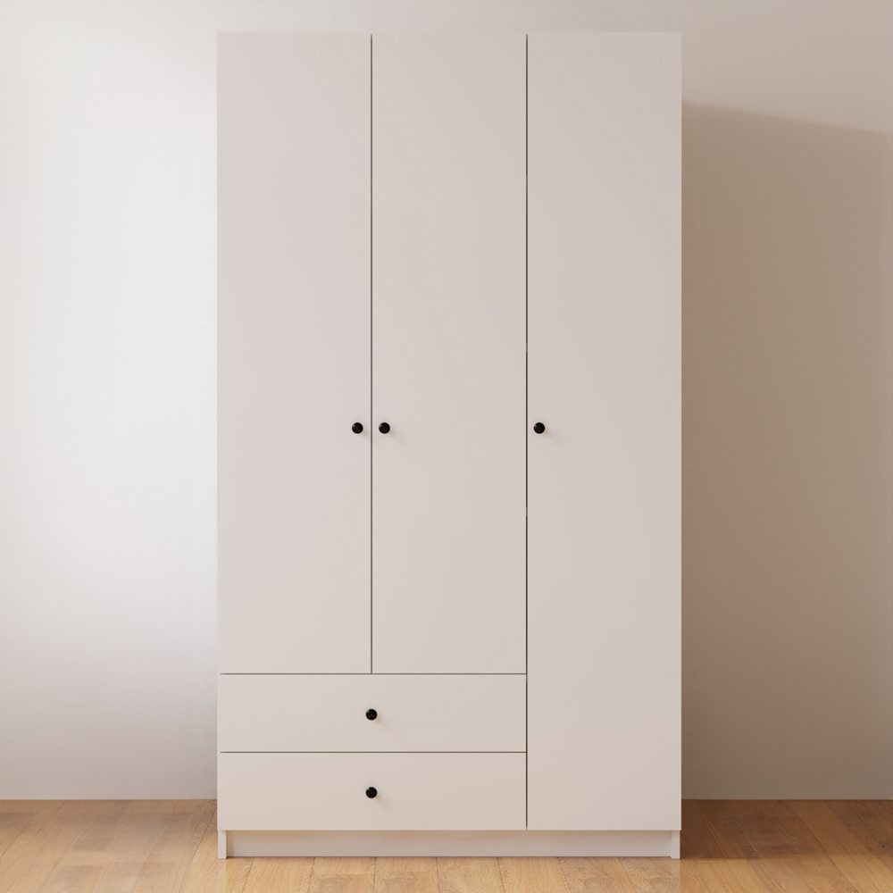 Evu ECU 3 Door 2 Drawer White Wardrobe Image 3