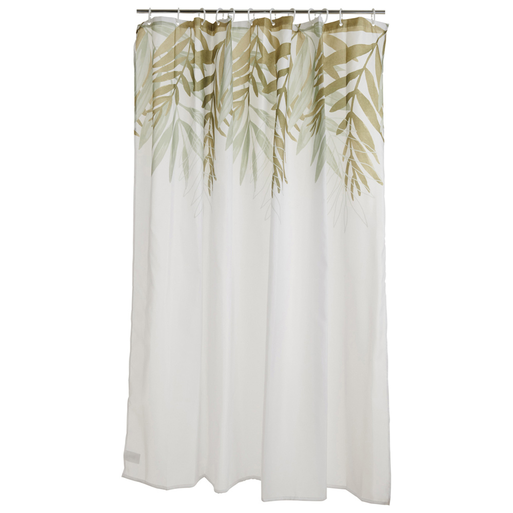 Wilko Shower Curtain Green Leaves 180cm Image 1