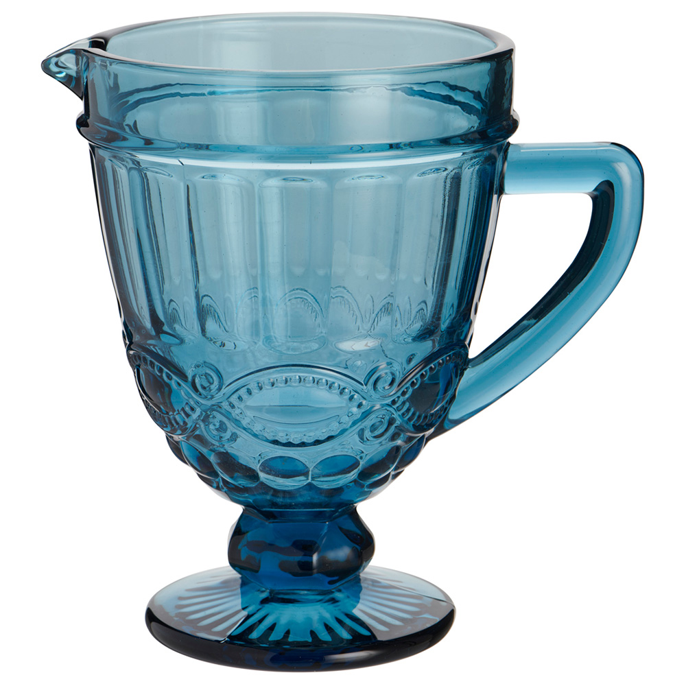 Wilko Embossed Blue Glass Jug Image 1