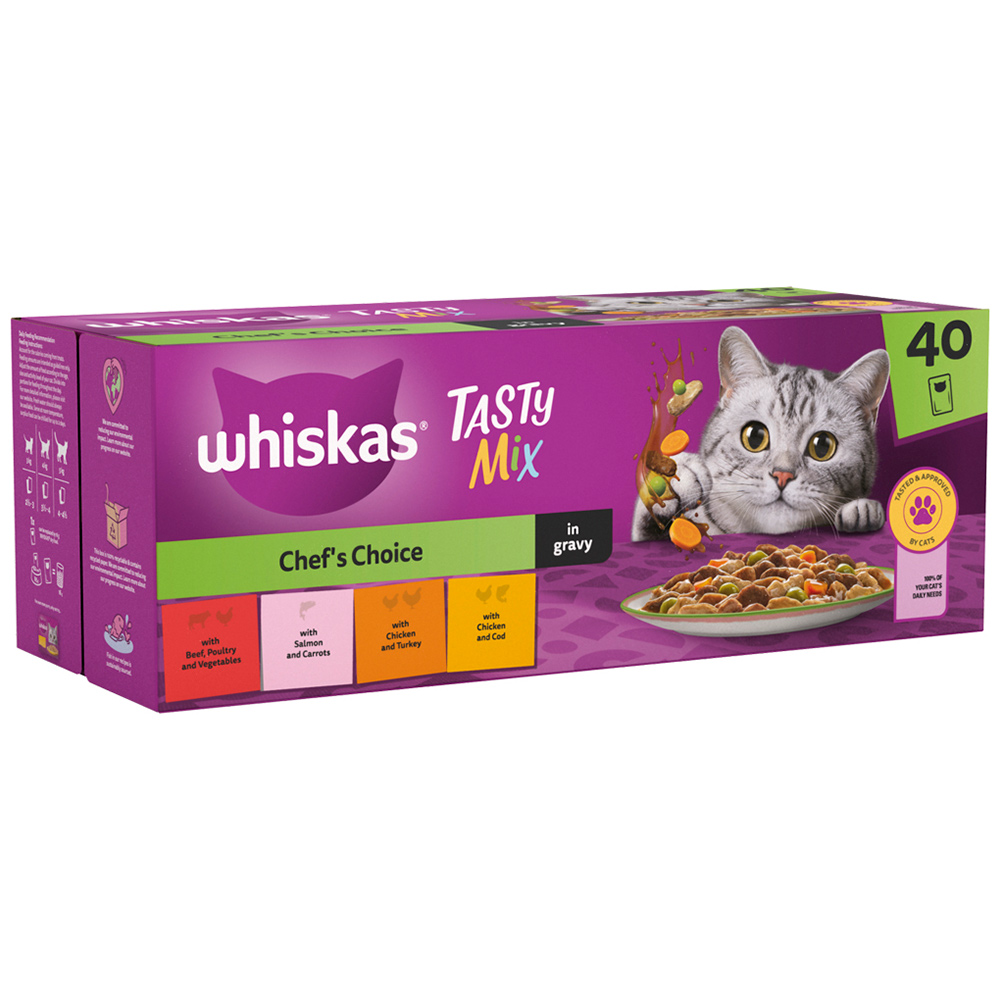 Whiskas Adult Cat Wet Food Pouches Tasty Mix Veg Chef's Choice in Gravy 40 x 85g Image 2