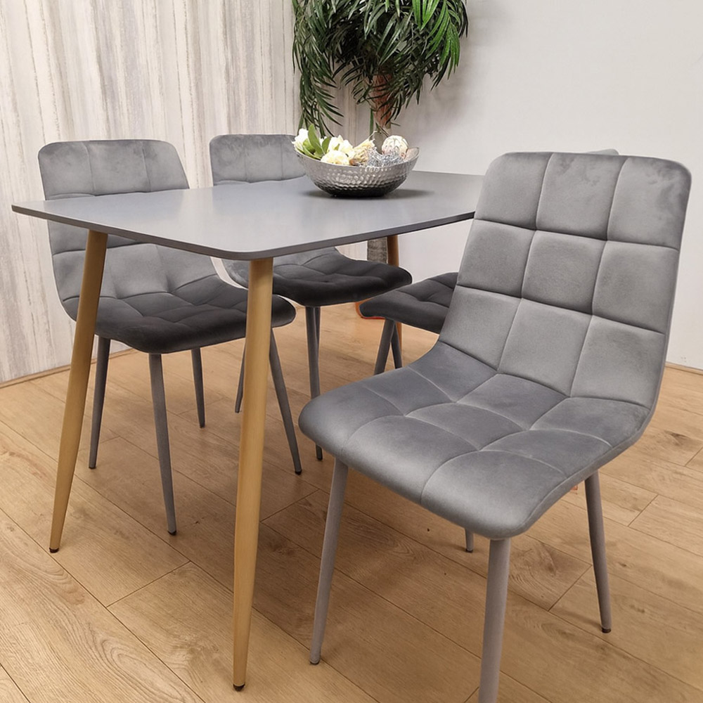 Kosy Koala 4 Seater Tufted Velvet Rectangle Dining Set Dark Grey and Grey Image 1