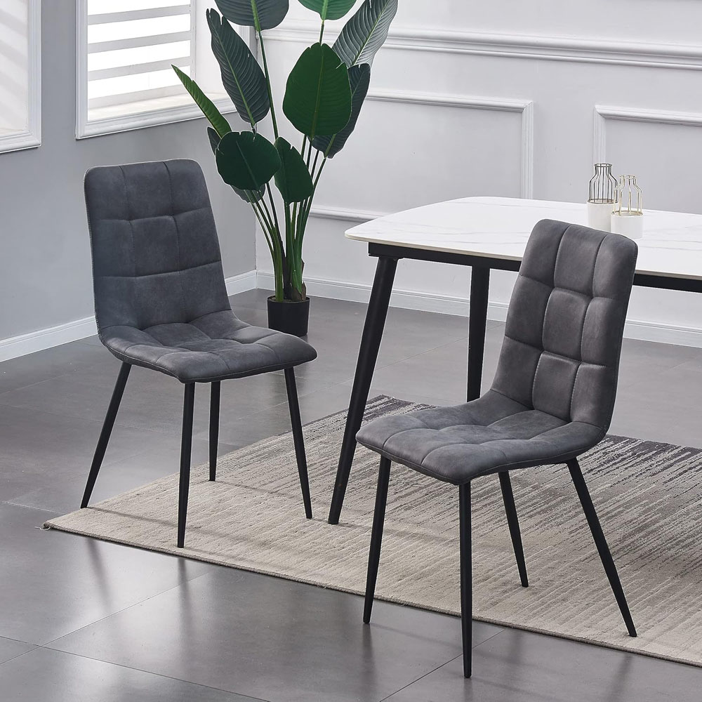 Henri Set of 2 Dark Grey Faux Suede Leather Dining Chairs Image 6