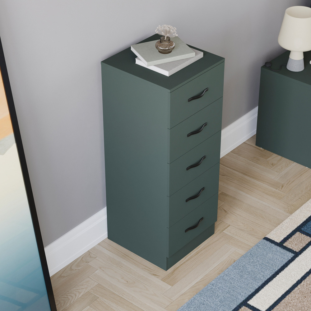 Vida Designs Riano 5 Drawer Jasper Green Narrow Chest of Drawers Image 6