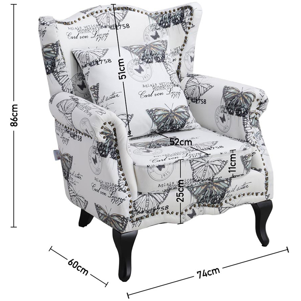 Living and Home Retro Butterfly Velvet Wingback Armchair Image 9