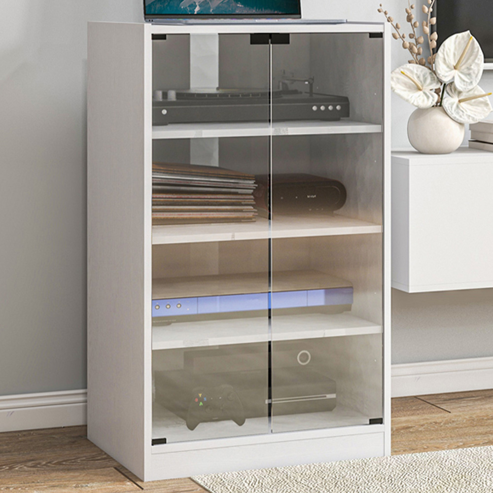 HOMCOM 4-Tier White Wood-Effect Hi-Fi Stand with Adjustable Shelves Image 1