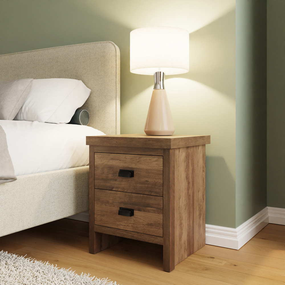 GFW Boston 2 Drawer Knotty Oak Bedside Table Image 8