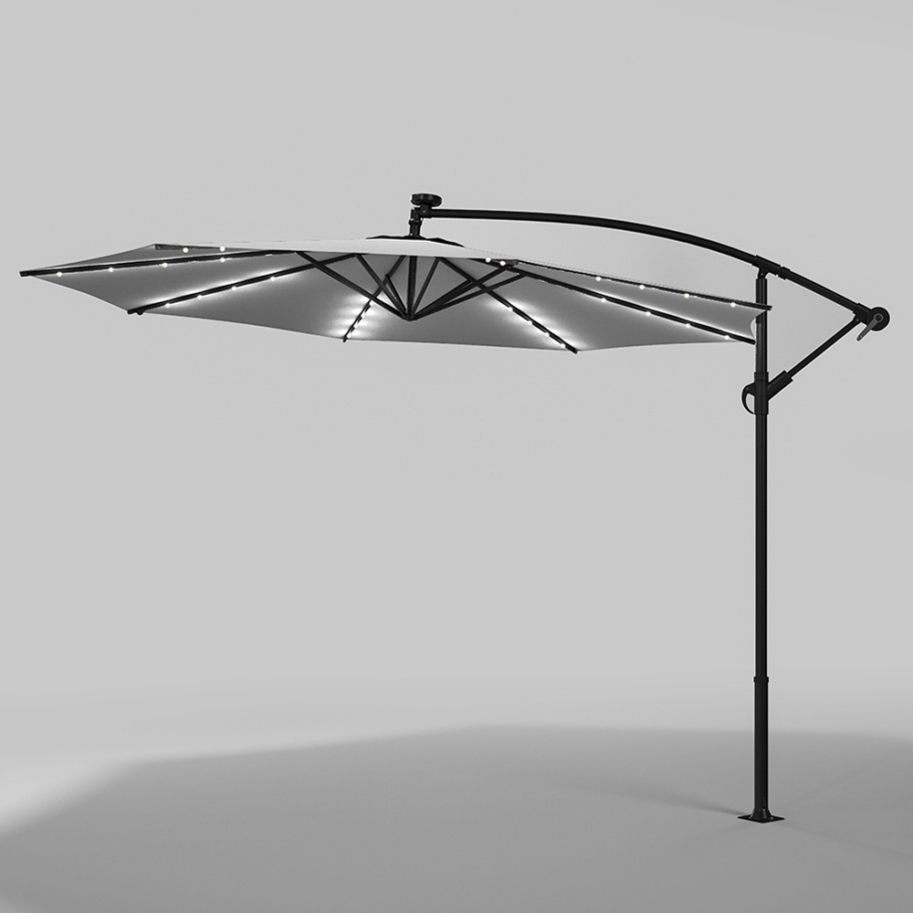 Living and Home Grey 32 LED Crank and Lift Parasol Image 2
