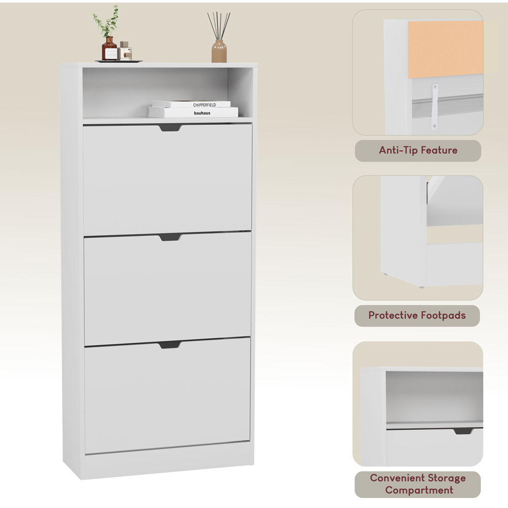 VIDA DESIGNS 3 Drawer Single Shelf White Shoe Cabinet Image 8