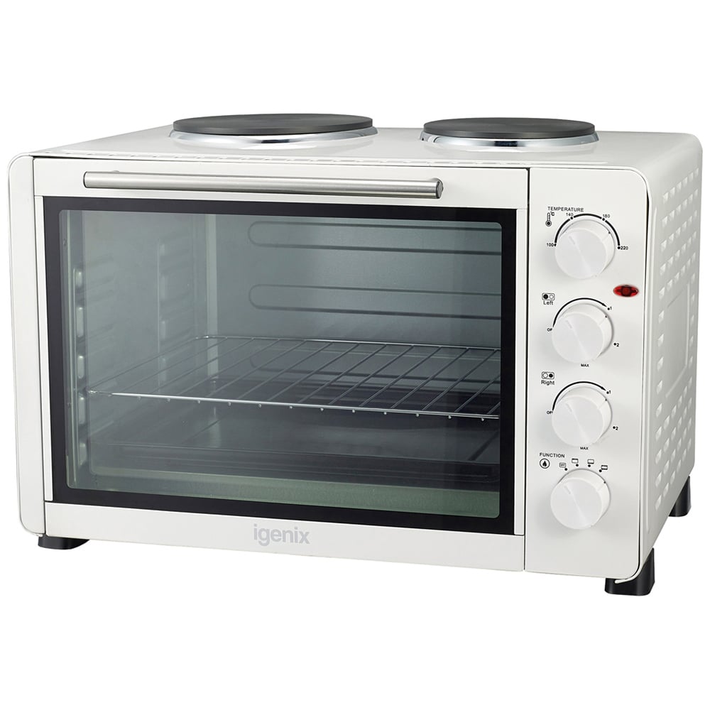 Igenix White 45L Electric Mini Oven with Double Hotplates Image 1