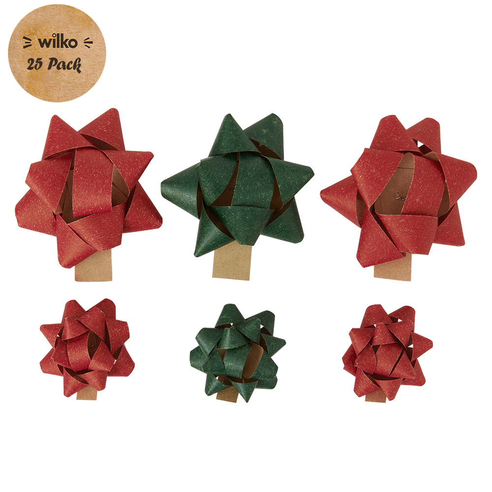 Wilko Assorted Red and Green Bows 25 Pack Image 1