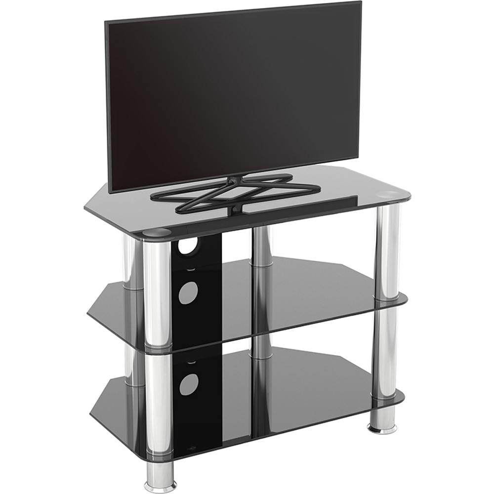 AVF Classic 2 Shelf Black and Chrome Glass Corner TV Unit with Cable Management Image 5