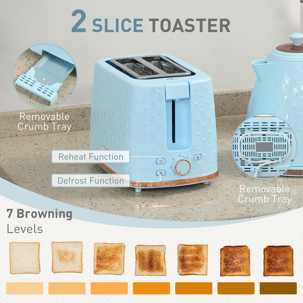 HOMCOM 800-181V70LB Light Blue 1.7L Kettle and 2 Slice Toaster Set Image 5