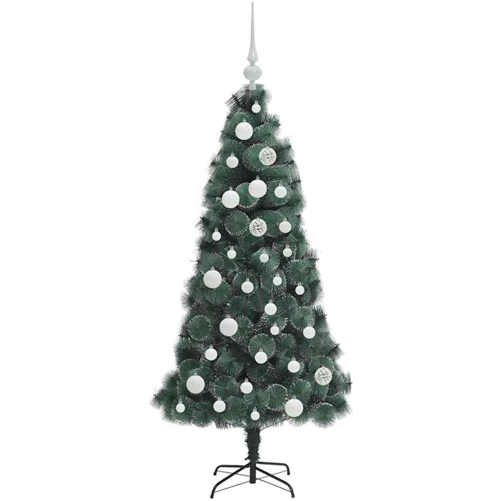 vidaXL Pre-Lit White Baubles Green Artificial Christmas Tree 4ft Image 4
