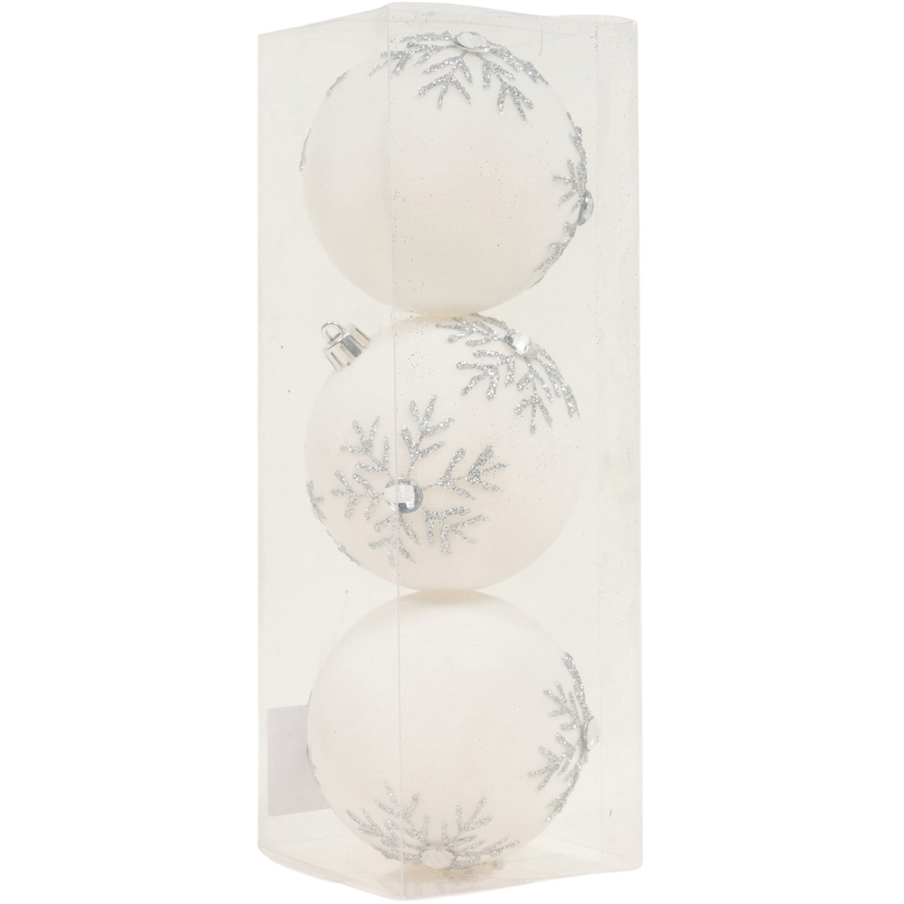 Pack of 3 Glitter Snowflake Baubles White Image 2