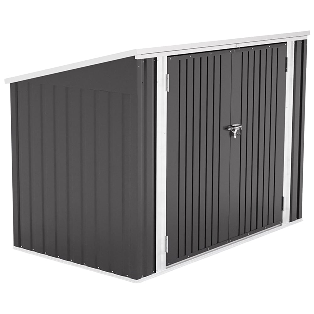 H&O Direct 5.8 x 3.4ft Charcoal Black Metal Pent Garden Storage Shed with Hinged Lid Image 1