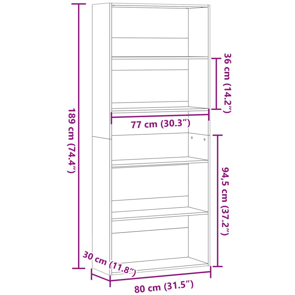 vidaXL 5 Shelf White Tall Bookcase Image 9
