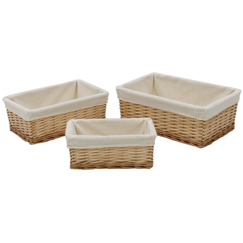 JVL 3 Piece Acacia Honey Rectangular Willow Storage Basket with Lining Set Image 1